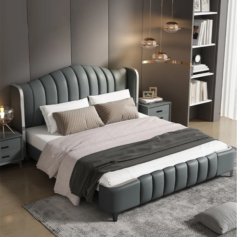 Glam Style Upholstered Headboard Leather Material Sponge Filled Multicolor Choice Bed