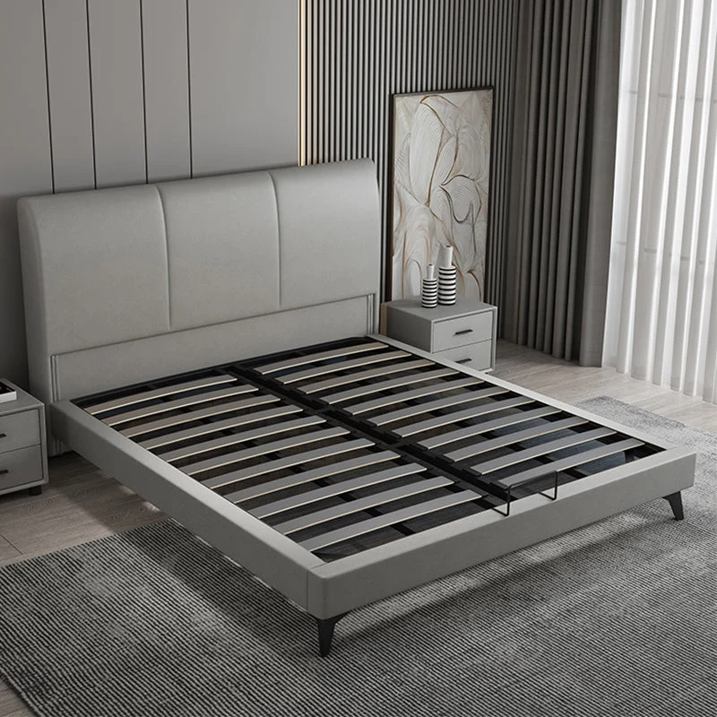 Modern Wooden Headboard with Rectangular Panel and Metal Legs