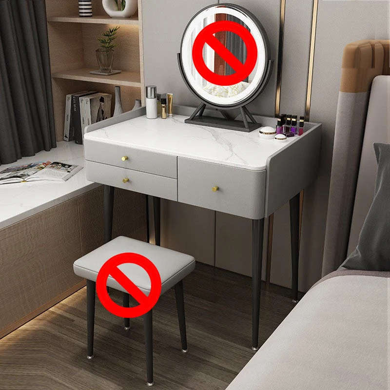 Luxurious Stone Top Vanity Genuine Leather Vanity Set with Stool