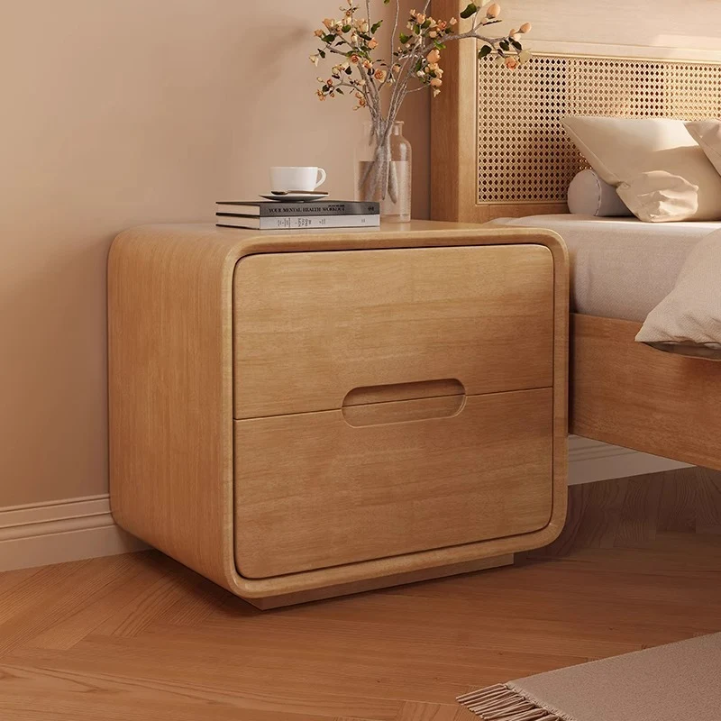 Modern Minimalist Rectangular Solid Wood Plywood Nightstand 2-Drawer For Bedroom
