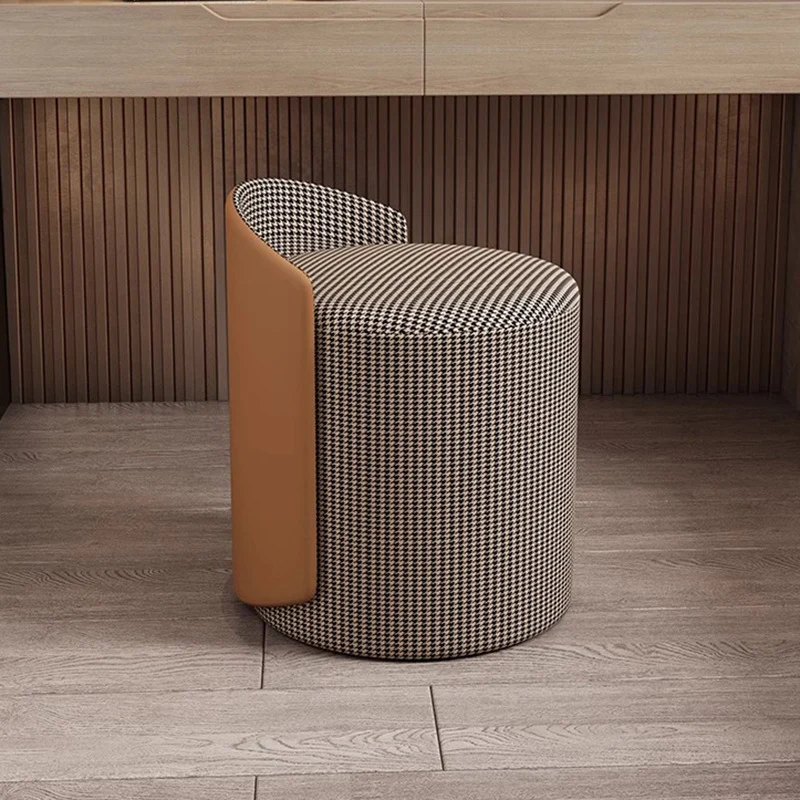 Modern Minimalist Cylindrical Fabric Tech Leather Iron Vanity Stool Backless Armless For Bedroom