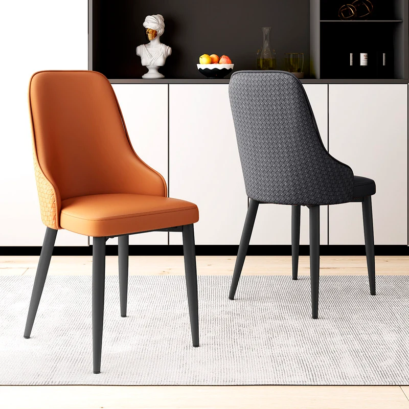 Modern Minimalist Faux Leather Sponge Carbon Steel Dining Chair Backrest For Dining Room