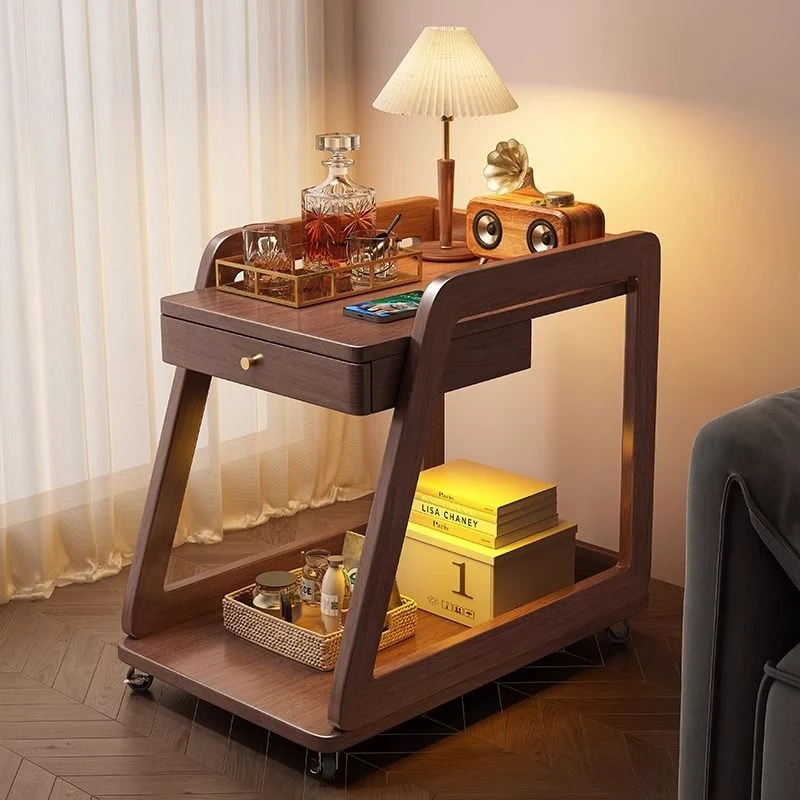 Contemporary Scandinavian Solid Wood Rectangular Trapezoid Side Table 2-Tier For Living Room