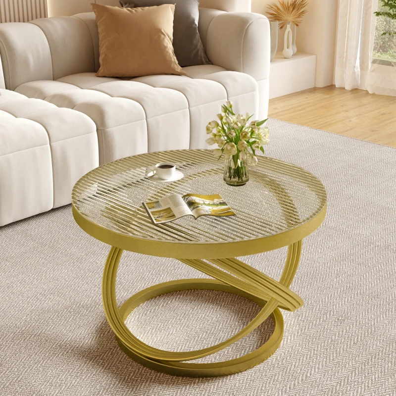 Contemporary Nordic Round Iron Glass Coffee Table 1-Tier For Living Room