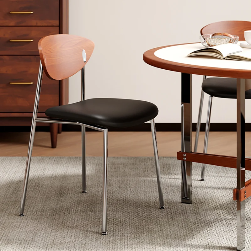 Modern Minimalist Stainless Steel Plywood Sponge Silicone Microfiber Leather Square Dining Chair Backrest For Dining Room & Kitchen