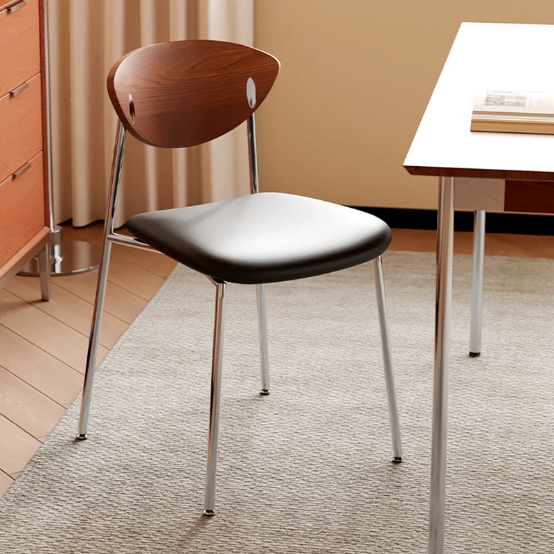 Modern Minimalist Stainless Steel Plywood Sponge Silicone Microfiber Leather Square Dining Chair Backrest For Dining Room & Kitchen