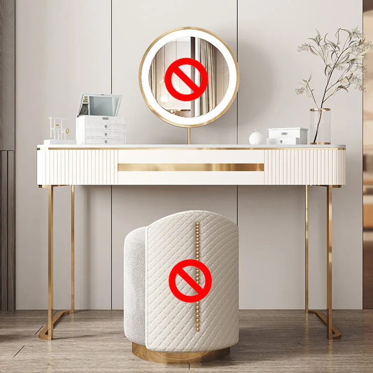 Metal Makeup Dressing Table Luxurious Stone Top Vanity Stool Set