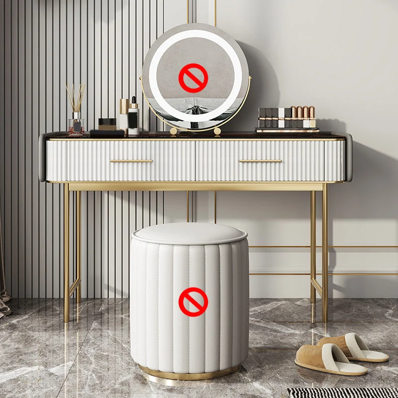 Glam Glass Top Vanity Makeup Table Stool Set with Storage Drawers