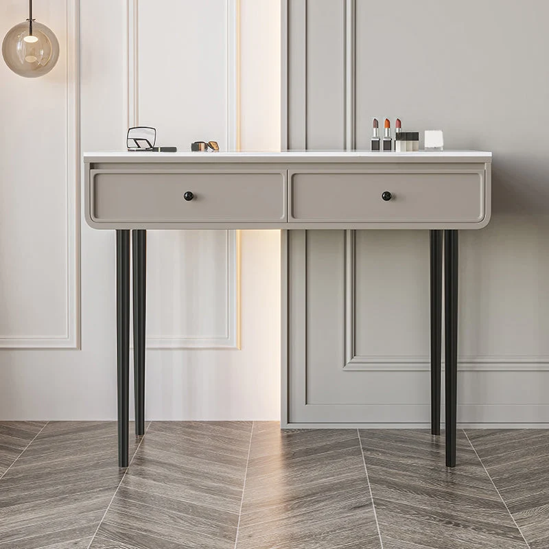 Glam Slate Top Vanity Dressing Table Solid Wood Vanity Desk with Drawers