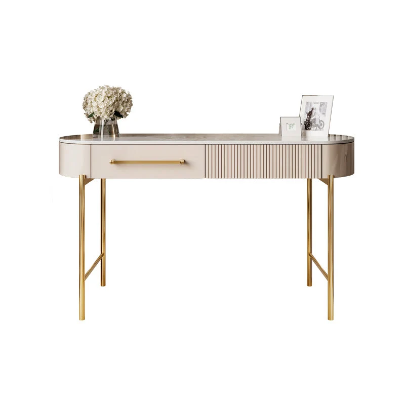 Luxurious Metal Vanity Set with Padded Stool in Beige Vanity