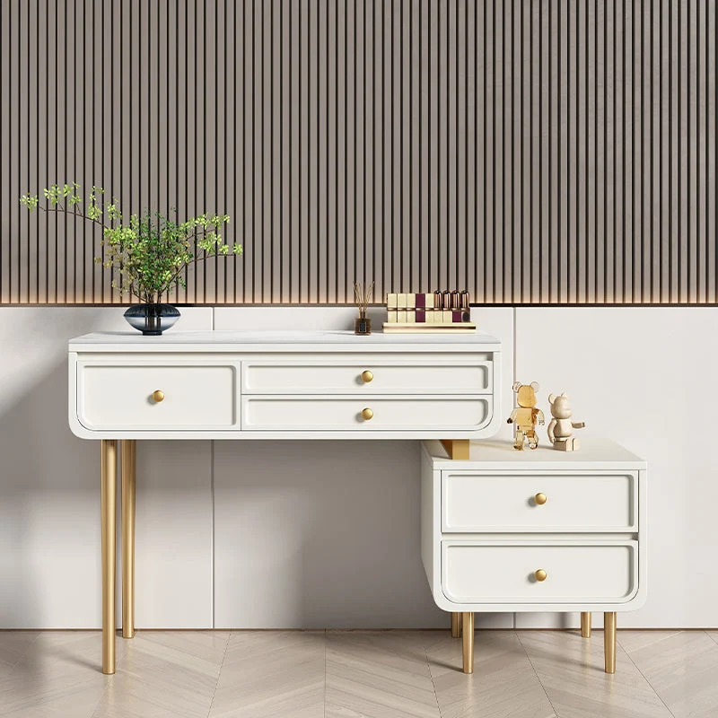 Wood and Metal Vanity Table in Grey/White 5 Storage Drawers Makeup Desk