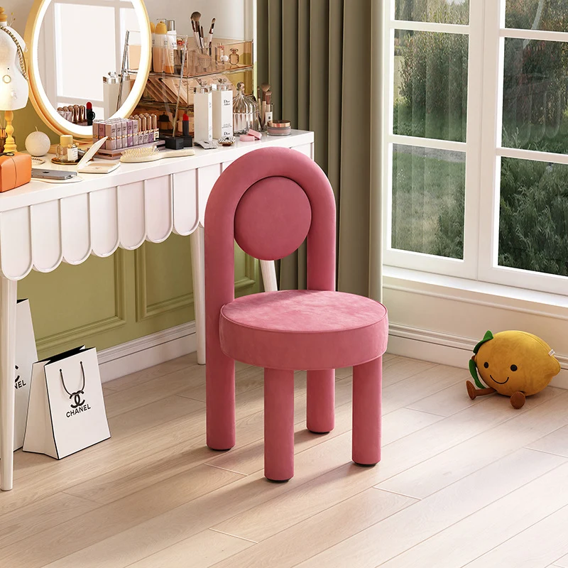 Modern Minimalist Arched Round Suede Fabric Carbon Steel Foam Vanity Stool Backrest Armless For Bedroom