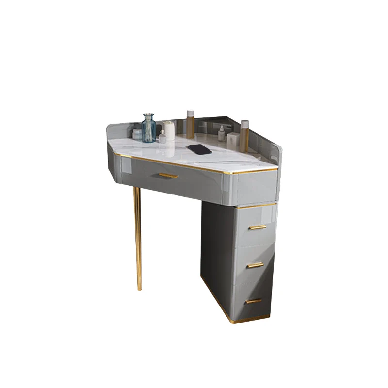 Glam Dressing Table Stool Set with Drawers, Slate Top Makeup Vanity Set