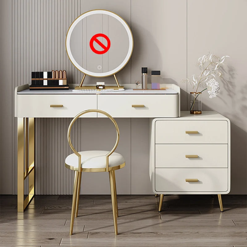 5 Drawers Makeup Table Desk Vanity Stone Top Dresser in White