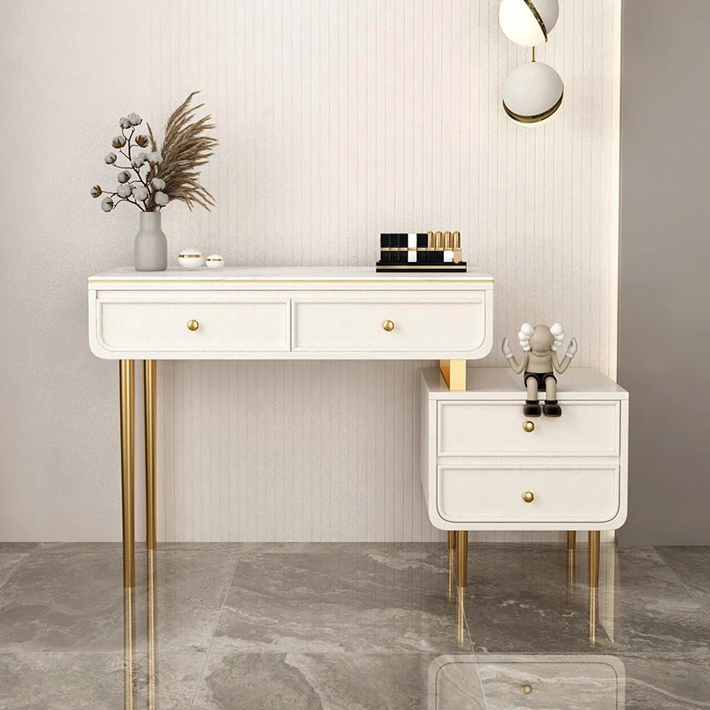 Glam Slate Top Make-up Vanity 4 Drawer Vanity Desk for Bedroom