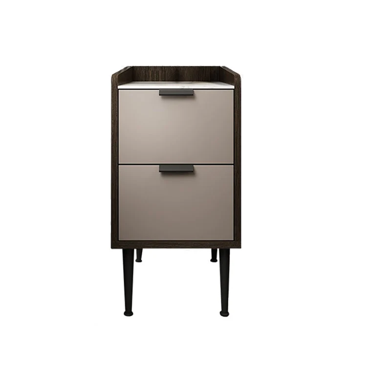 Espresso Wood and Off-White Night Table Modern Stone and Pearl Wood Bedside Cabinet