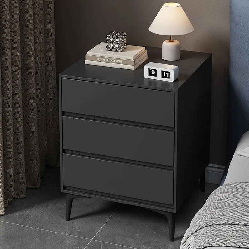 Modern Luxury Plywood Sintered Stone Carbon Steel Rectangular Nightstand With 3 Drawers For Bedroom