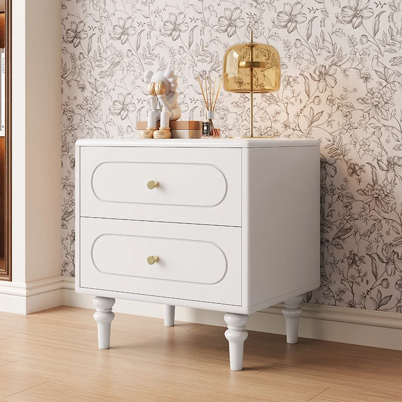 Traditional Chinese Pine Wood Plywood Rubberwood Rounded Square Cylinder Nightstand With 2 Drawers For Bedroom