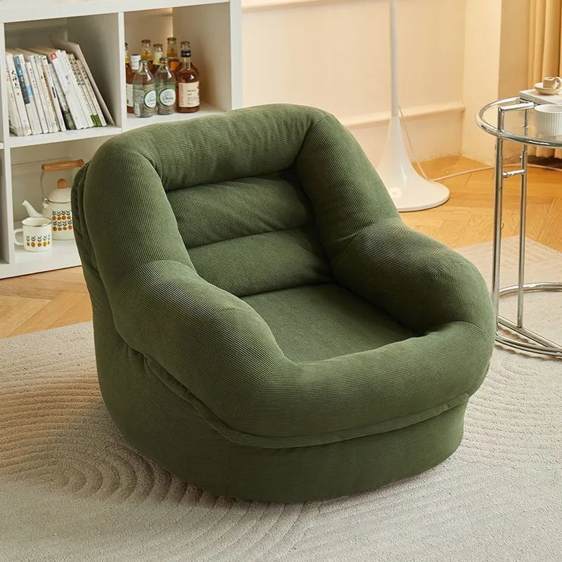 Modern Minimalist Corduroy PP Cotton U-Shaped Rounded Square Accent Chair With Backrest Armrest For Living Room