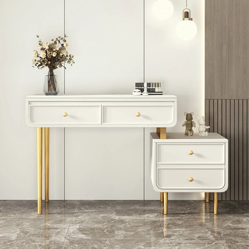 Bedroom Make-up Vanity in White/Grey Stone Top Dressing Table