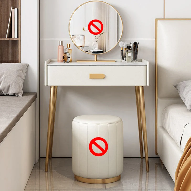 Stone Top Makeup Dressing Table in White Luxurious Metal Vanity