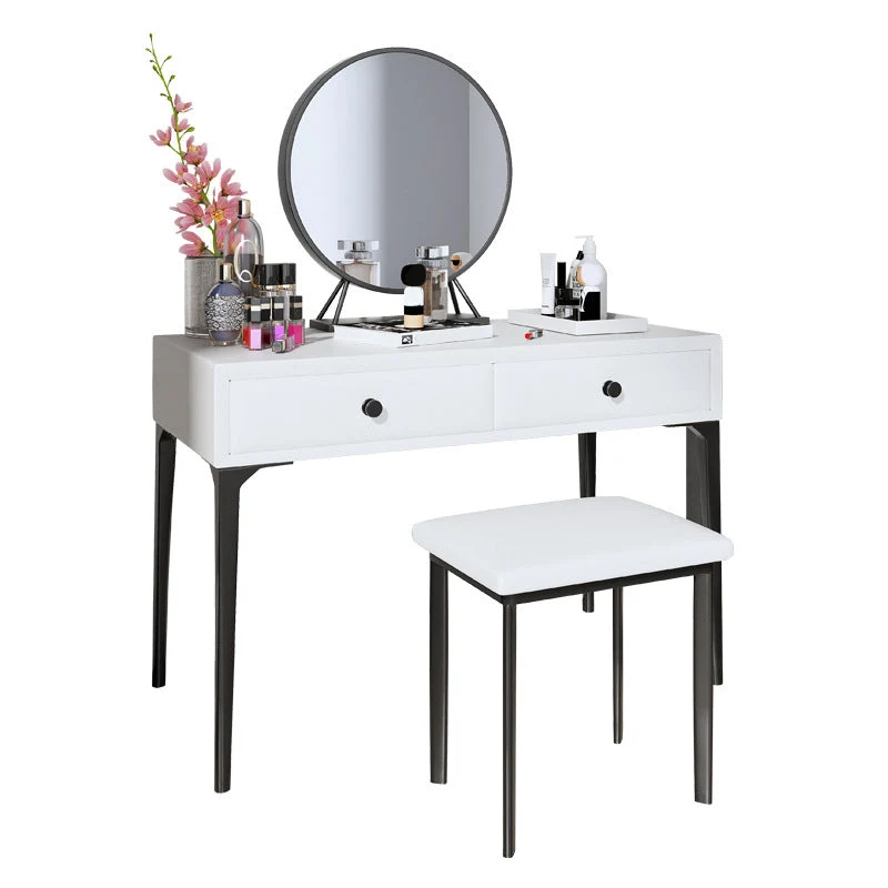 Metal Vanity Set with Stool and Mirror in Black/White Vanity