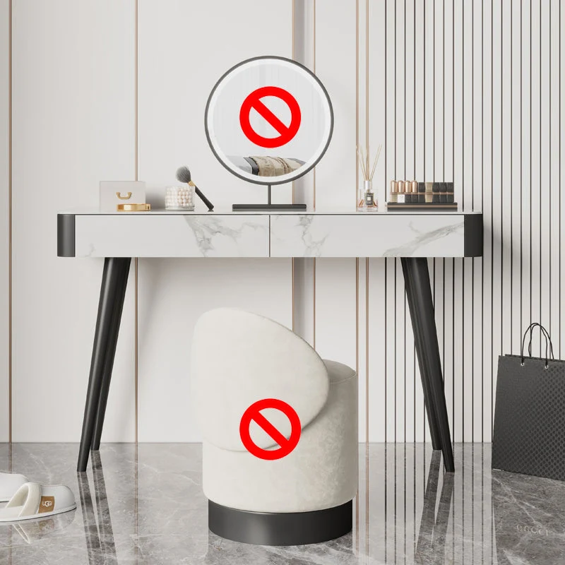 White Vanity 29.52" High Metal and Stone Top Vanity Set with Stool