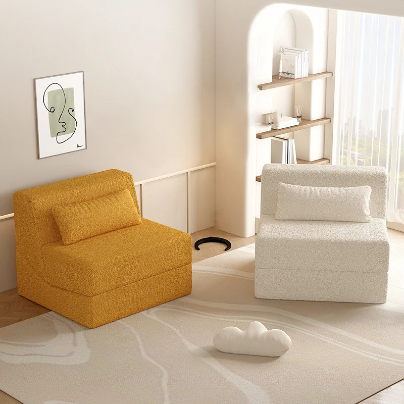 Modern Minimalist Sherpa Fabric Square Foldable Sofa Bed With Backrest For Bedroom