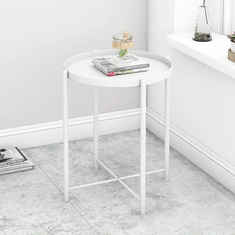 Contemporary Scandinavian Round Carbon Steel Side Table 1/2-Tier For Living Room