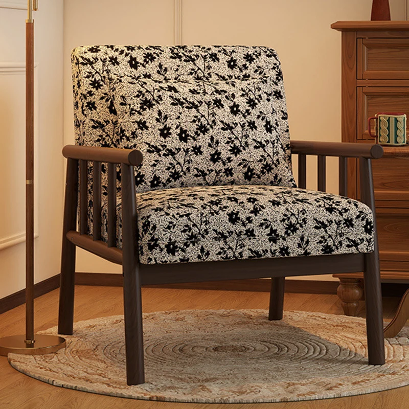 Traditional Vintage Rectangular Rubberwood Faux Oil Wax Leather Flannelette Sponge Accent Chair Backrest Armrest For Living Room