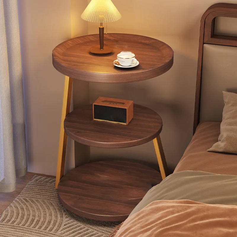 Modern Minimalist Round Cylindrical Medium Density Fiberboard Iron Side Table 3-Tier For Living Room