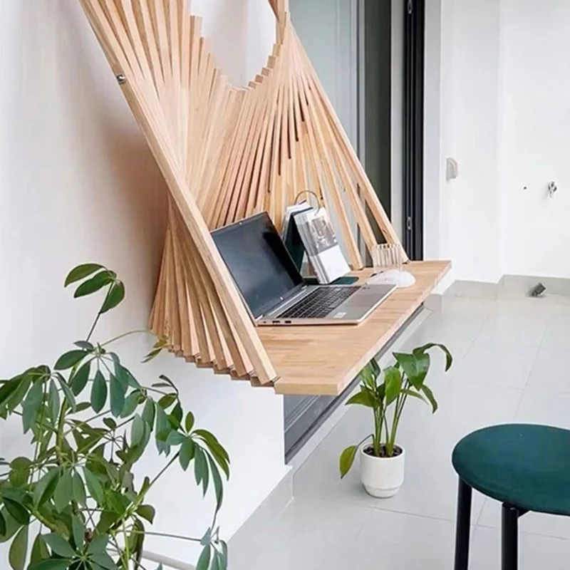 Contemporary Creative Semicircle Solid Wood Desks 1-Tier For Home Office
