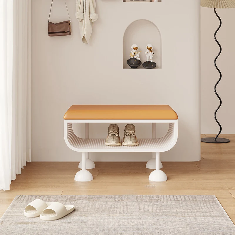 Contemporary Nordic Rectangular Carbon Steel PU Leather Sponge Shoe Bench Backless Armless For Entryway