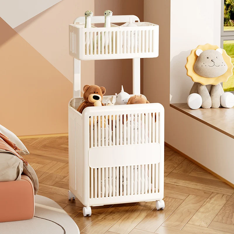 Contemporary Scandinavian PP ABS Hollow Square Mobile Side Table 2-Storage For Living Room