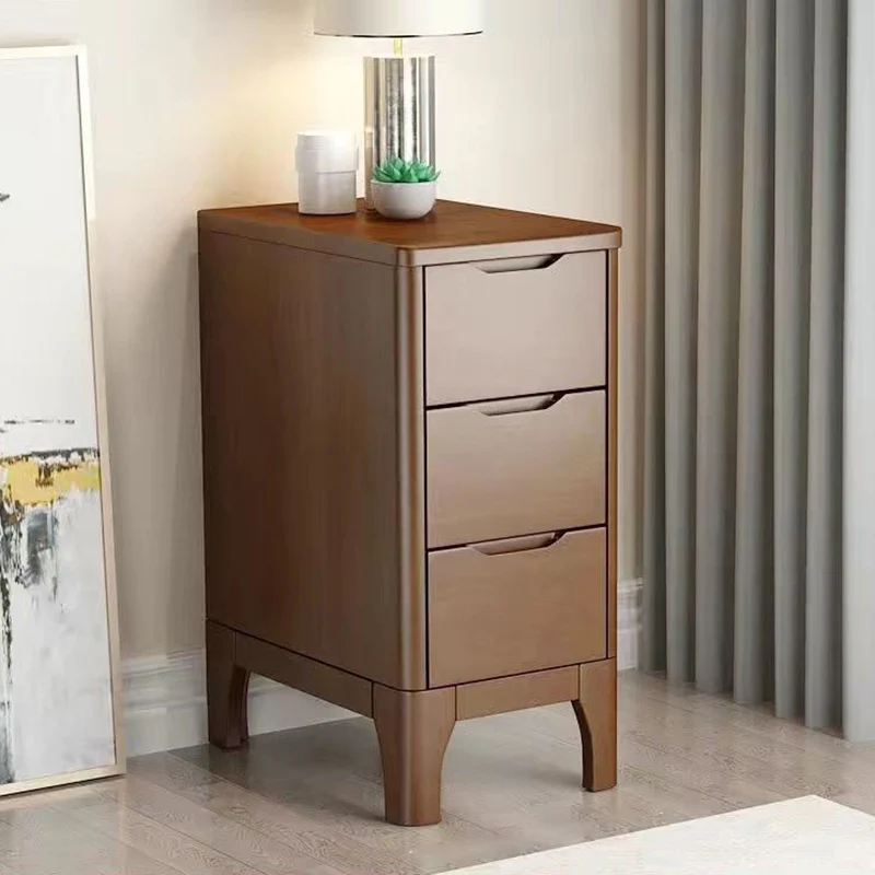 Contemporary Scandinavian Rectangular Solid Wood & Plywood Nightstand 3-Drawer For Bedroom
