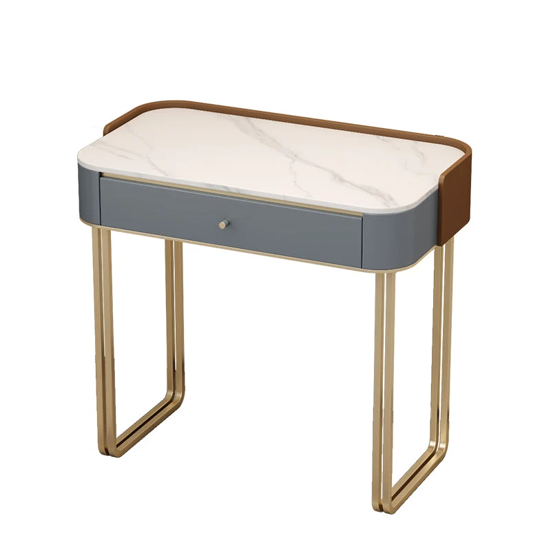 Stone Top Make-up Vanity Luxurious Metal Dressing Table in Grey/White