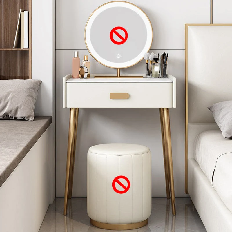 White Vanity Dressing Table Set Stone Top Dresser with Storage Drawers