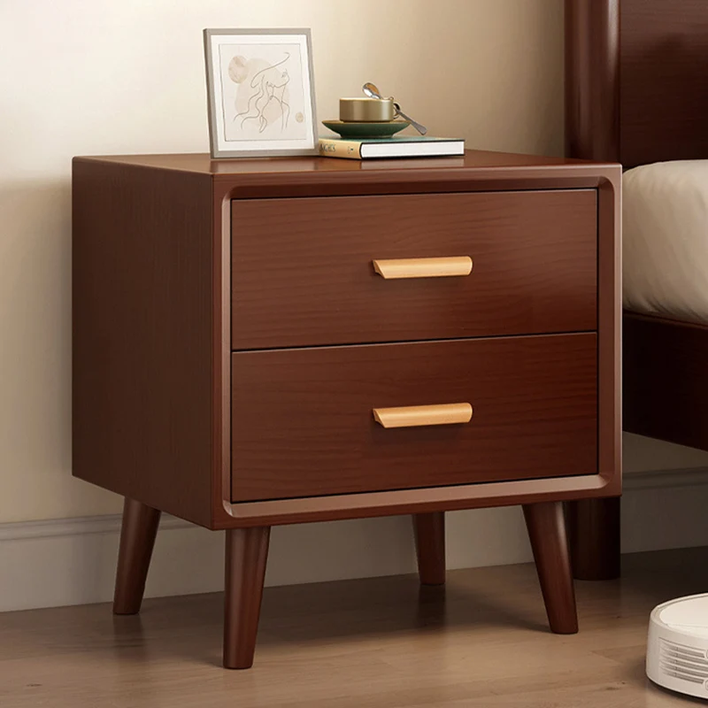 Modern Minimalist Pine Wood Plywood Rounded Square Cylindrical Nightstand 2-Drawer For Bedroom