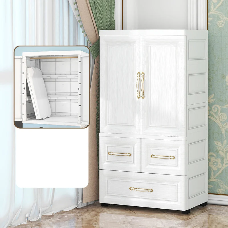 Beige and White Wardrobe Armoire Contemporary Style Plastic Wardrobe Cabinet