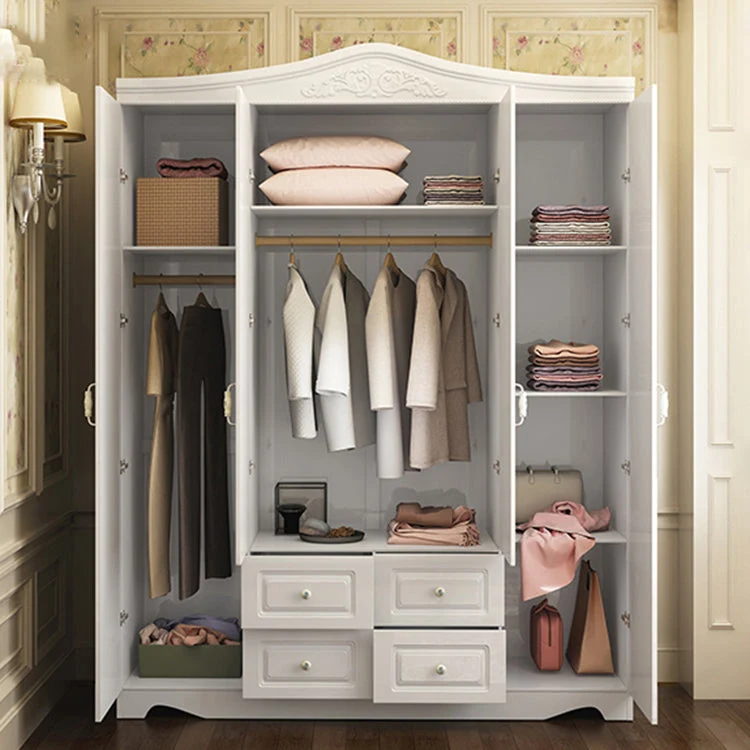 White French Country Wardrobe Armoire Engineered Wood Cabinet with Solid Wood Clothing Rod