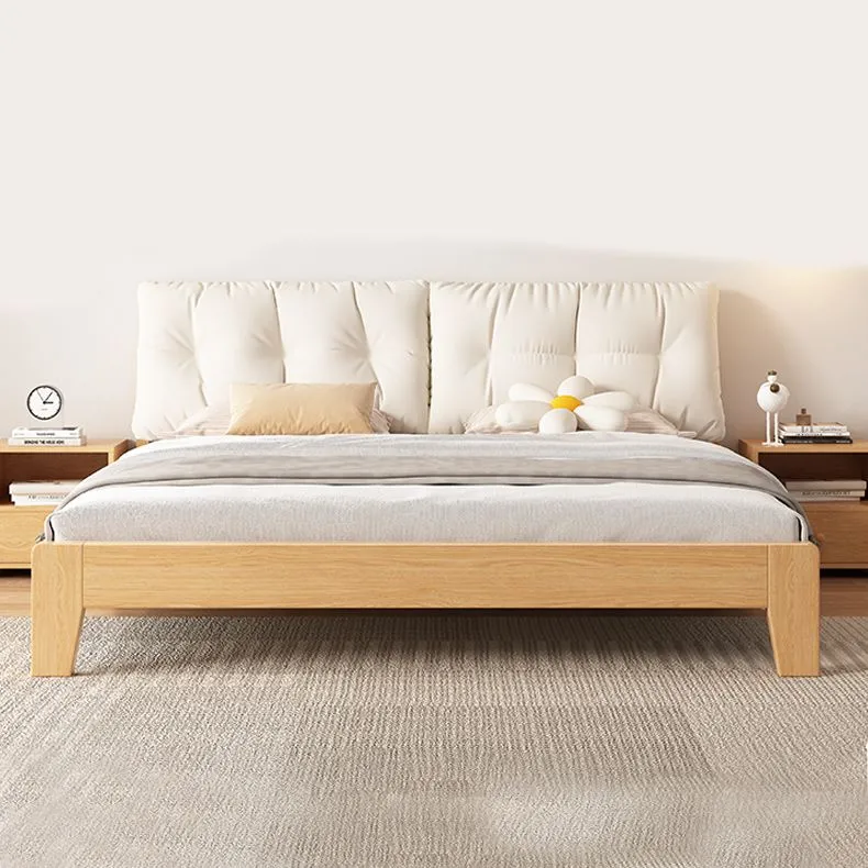 Contemporary Solid Wood Upholstered Headboard Rectangular Standard Bed, Light Not Included