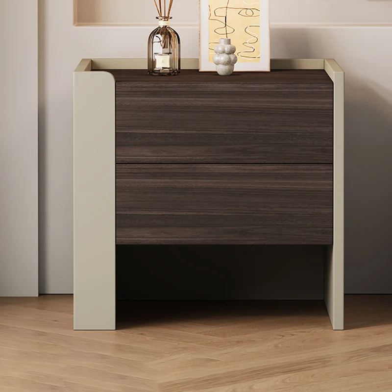 Contemporary Luxury Square Eco-Friendly Engineered Wood Plywood Pine Wood Metal Nightstand 2-Drawer For Bedroom