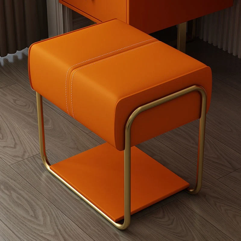 Modern Minimalist Iron Pine Wood Latex Sponge Cat Scratch Leather Square Vanity Stool Backless Armless For Bedroom