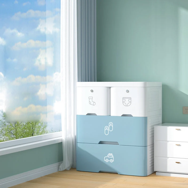 Pink and Blue Non-Hanging Armoire Modern Plastic Storage Cabinet with Drawers