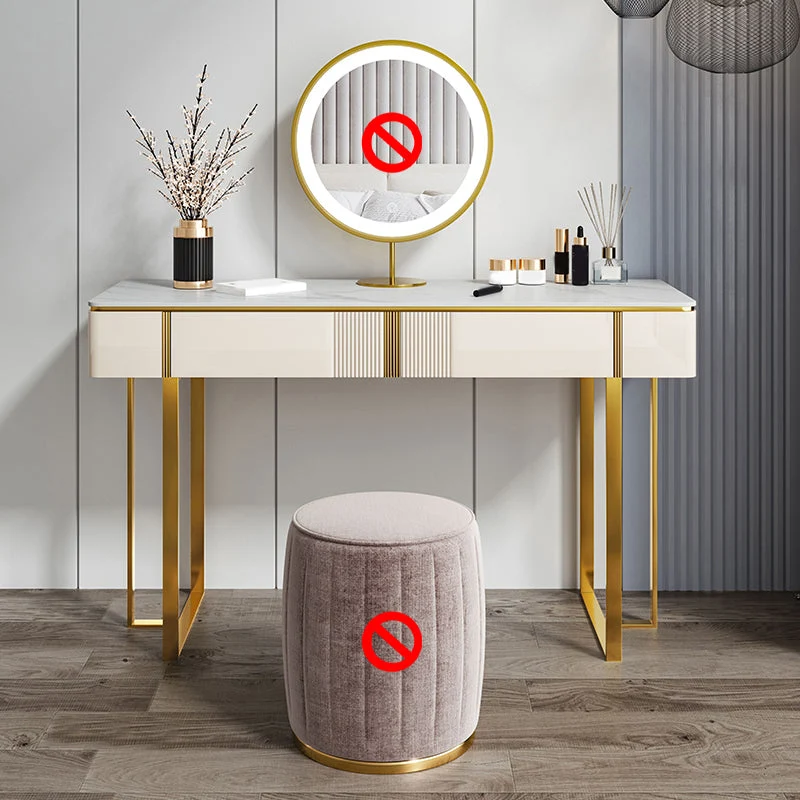 2-Drawer Vanity Makeup Table Set Vanity Stool in White - 29.53" H