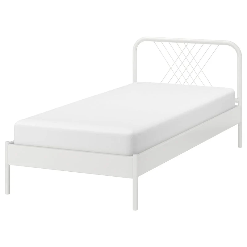 White Metal Panel Bed Glam Standard Bed with Open-Frame Headboard