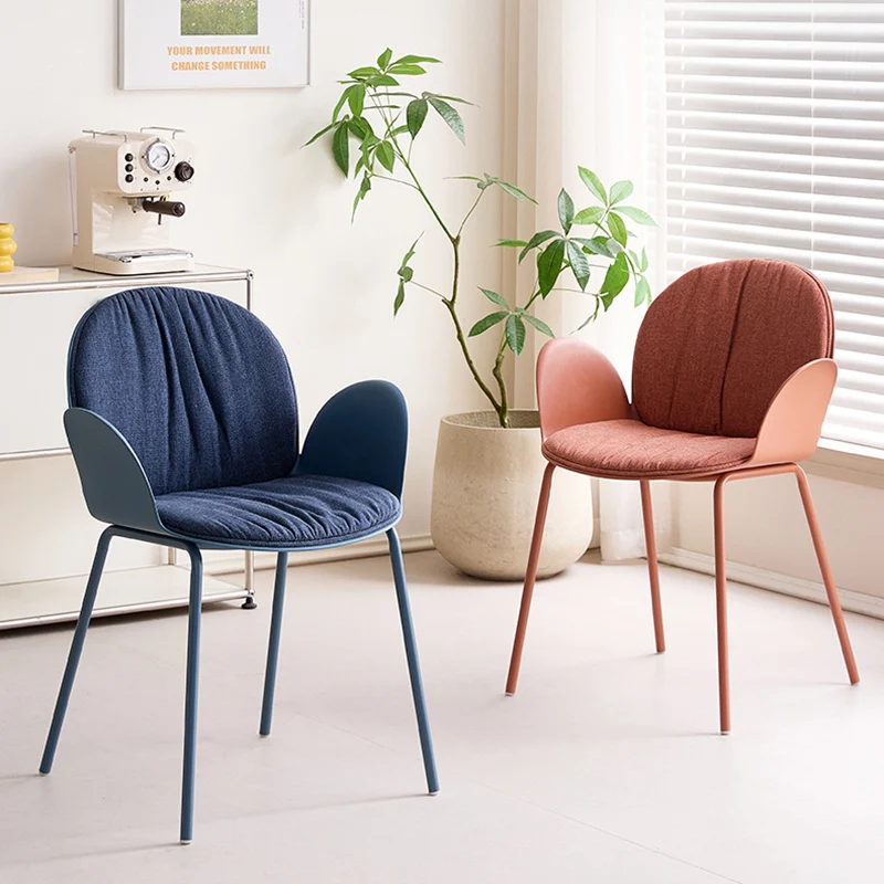 Contemporary Nordic Plastic Iron Cotton Linen Accent Chair Backrest Armrest For Living Room