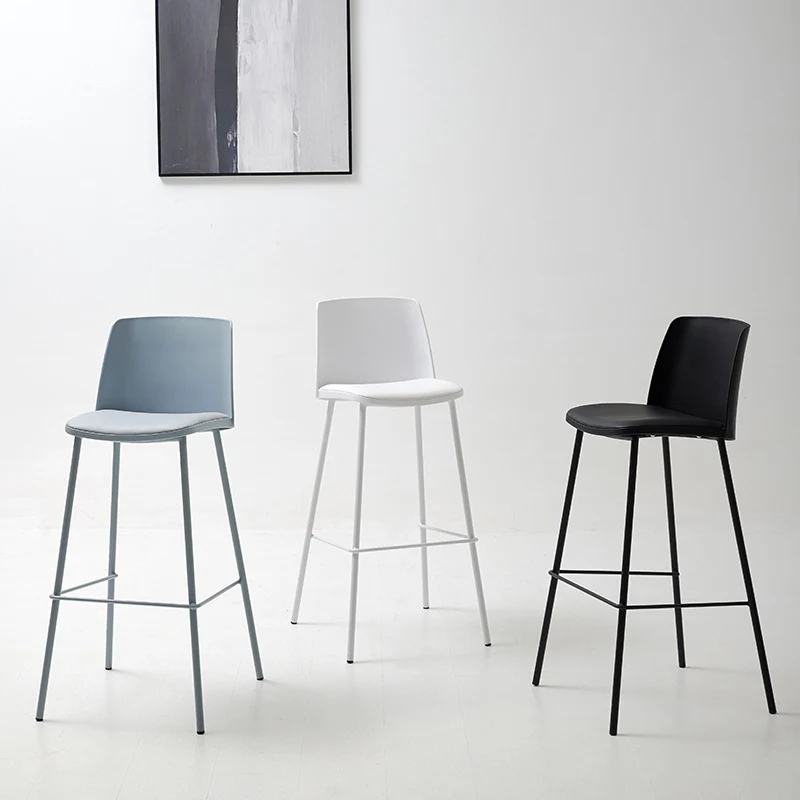 Contemporary Nordic Square Plastic Metal PU Leather Bar Stool Backrest Armless For Living Room