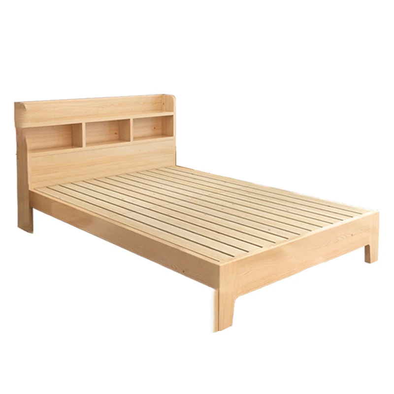 Modern Platform Bed 35.43" High Solid Wood Bed Frame with Shelves