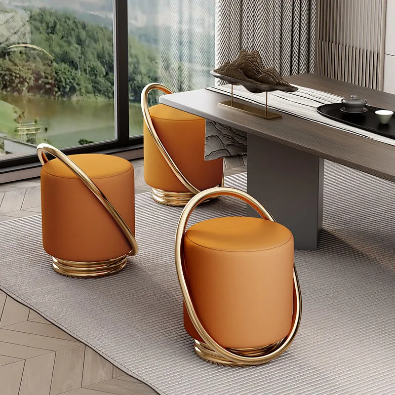 Contemporary Nordic Cylinder Stainless Steel Microfiber Leather Vanity Stool Backless Armless For Bedroom